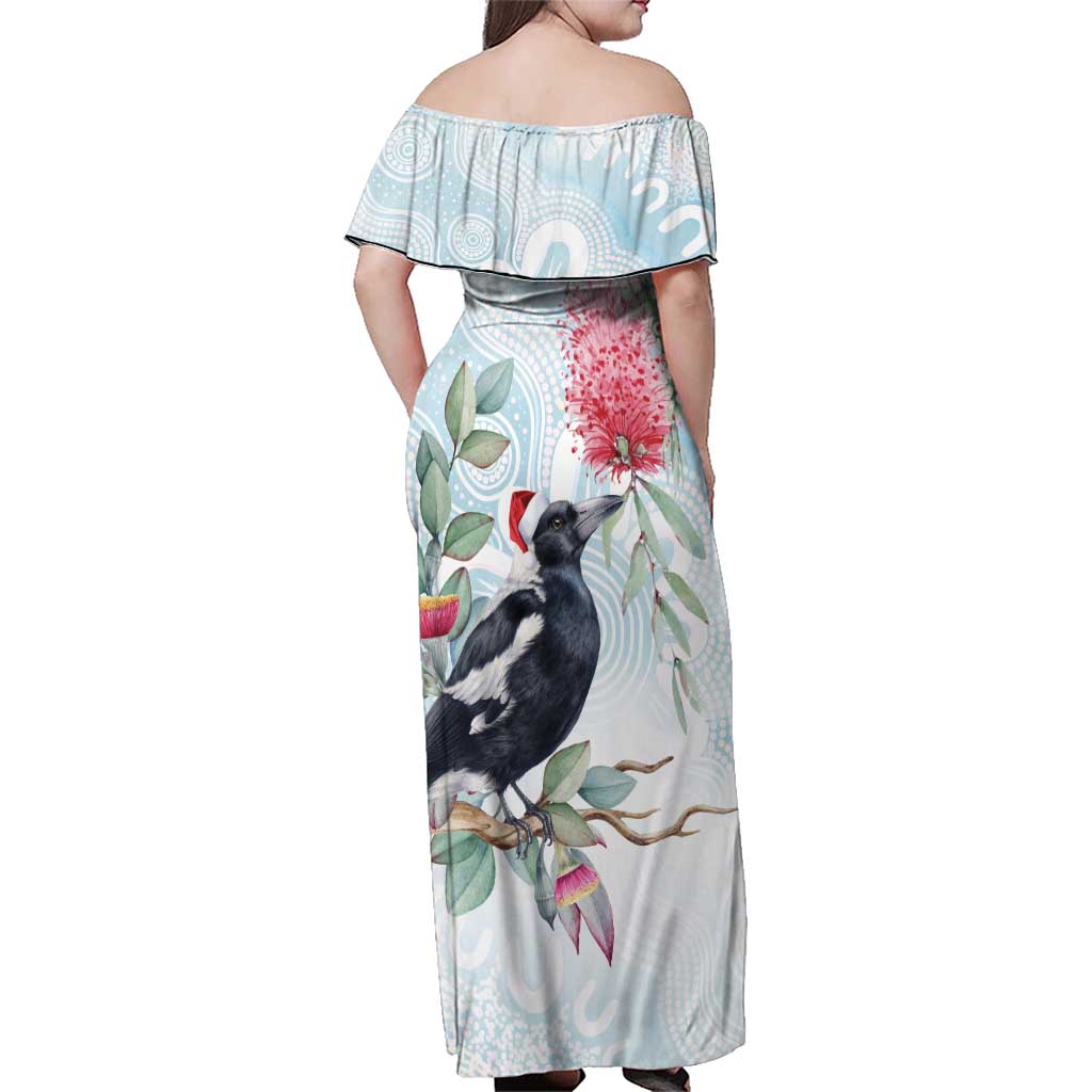 Australia Magpie Christmas Family Matching Off Shoulder Maxi Dress and Hawaiian Shirt Eucalyptus Aboriginal Watercolor Stylized - Aussie Hoodie