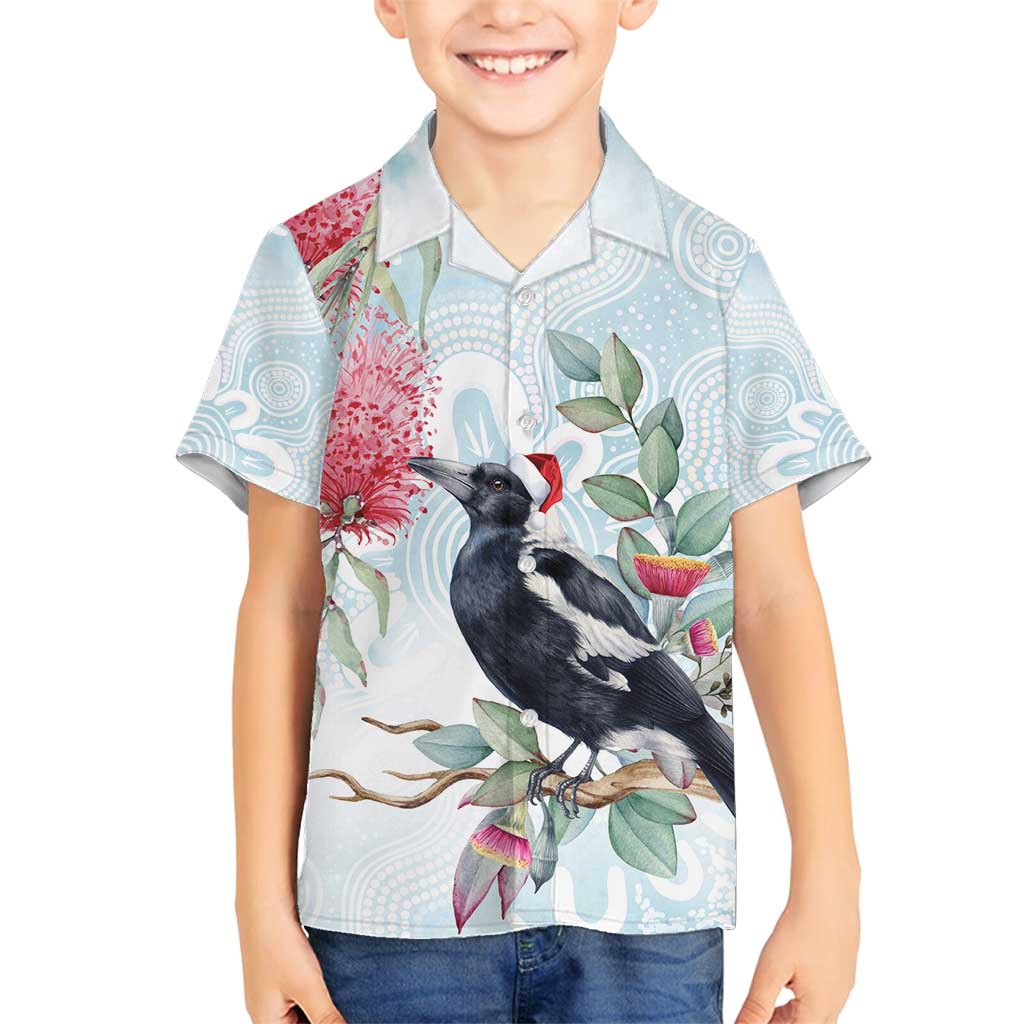 Australia Magpie Christmas Family Matching Off Shoulder Maxi Dress and Hawaiian Shirt Eucalyptus Aboriginal Watercolor Stylized - Aussie Hoodie