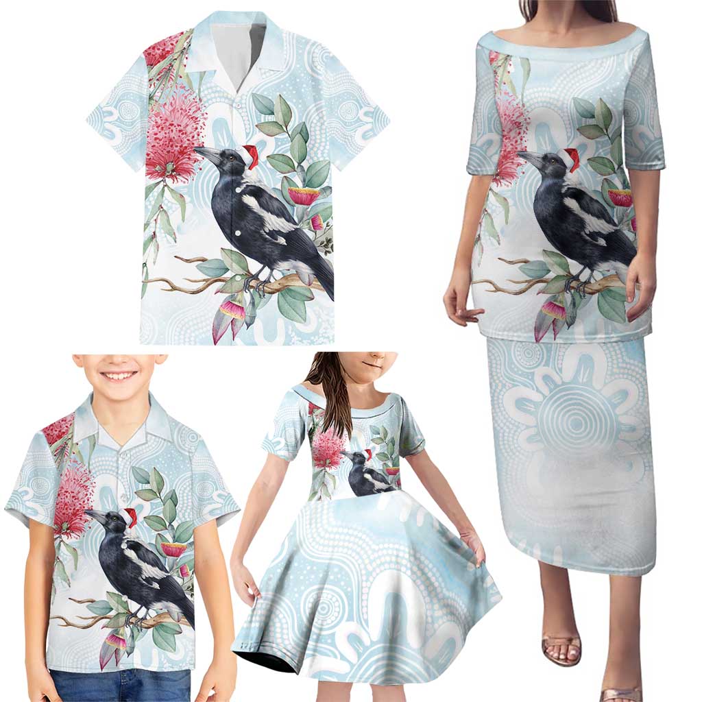Australia Magpie Christmas Family Matching Puletasi and Hawaiian Shirt Eucalyptus Aboriginal Watercolor Stylized - Aussie Hoodie