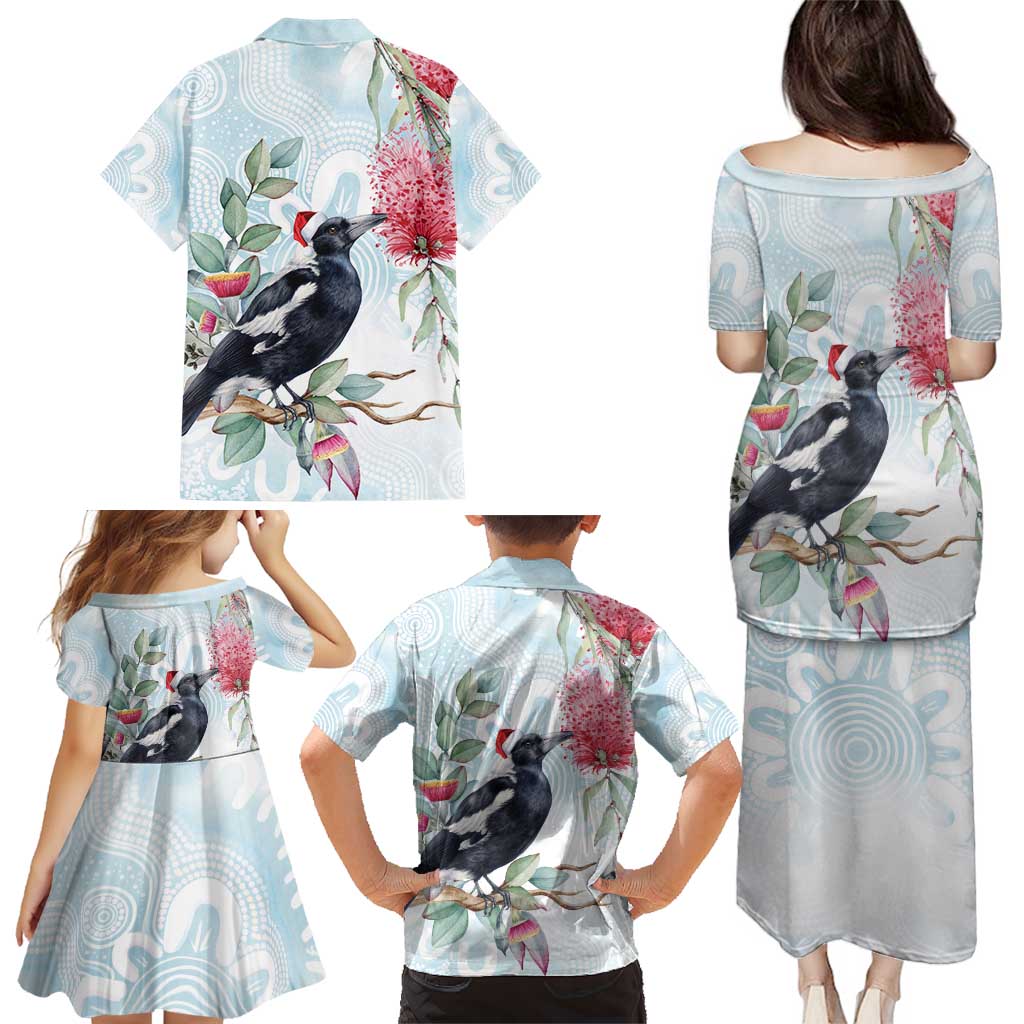 Australia Magpie Christmas Family Matching Puletasi and Hawaiian Shirt Eucalyptus Aboriginal Watercolor Stylized - Aussie Hoodie