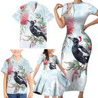 Australia Magpie Christmas Family Matching Short Sleeve Bodycon Dress and Hawaiian Shirt Eucalyptus Aboriginal Watercolor Stylized - Aussie Hoodie