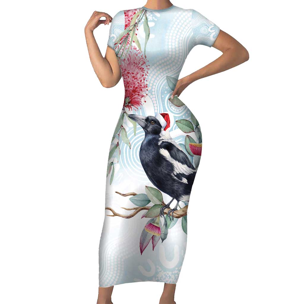 Australia Magpie Christmas Family Matching Short Sleeve Bodycon Dress and Hawaiian Shirt Eucalyptus Aboriginal Watercolor Stylized - Aussie Hoodie