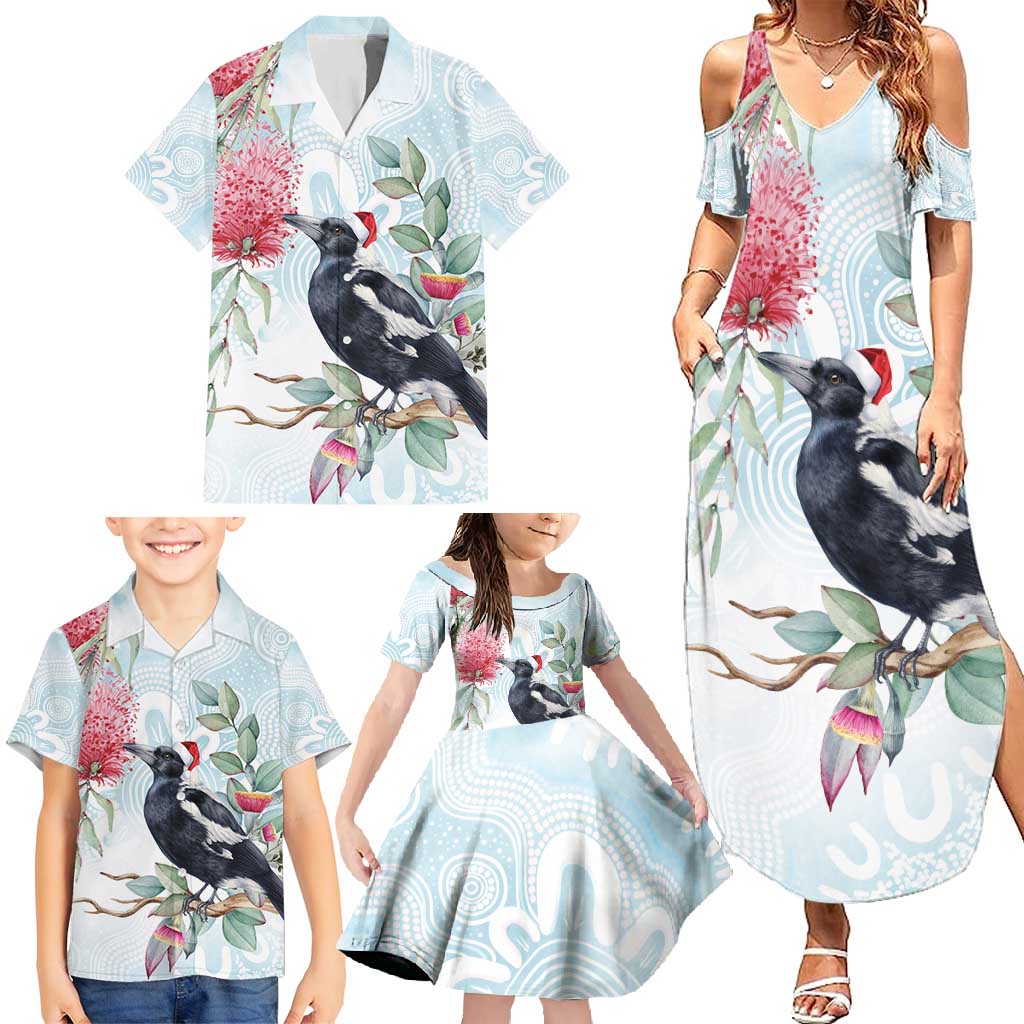 Australia Magpie Christmas Family Matching Summer Maxi Dress and Hawaiian Shirt Eucalyptus Aboriginal Watercolor Stylized - Aussie Hoodie