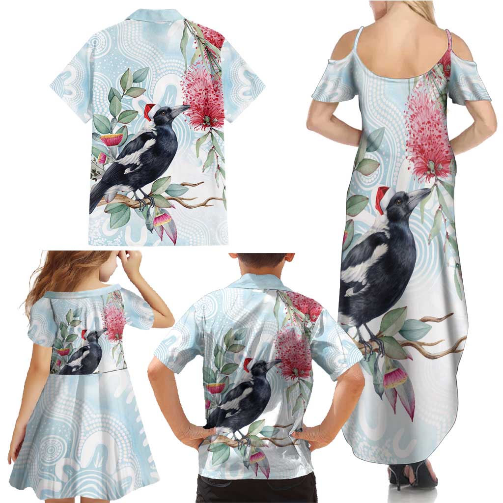 Australia Magpie Christmas Family Matching Summer Maxi Dress and Hawaiian Shirt Eucalyptus Aboriginal Watercolor Stylized - Aussie Hoodie