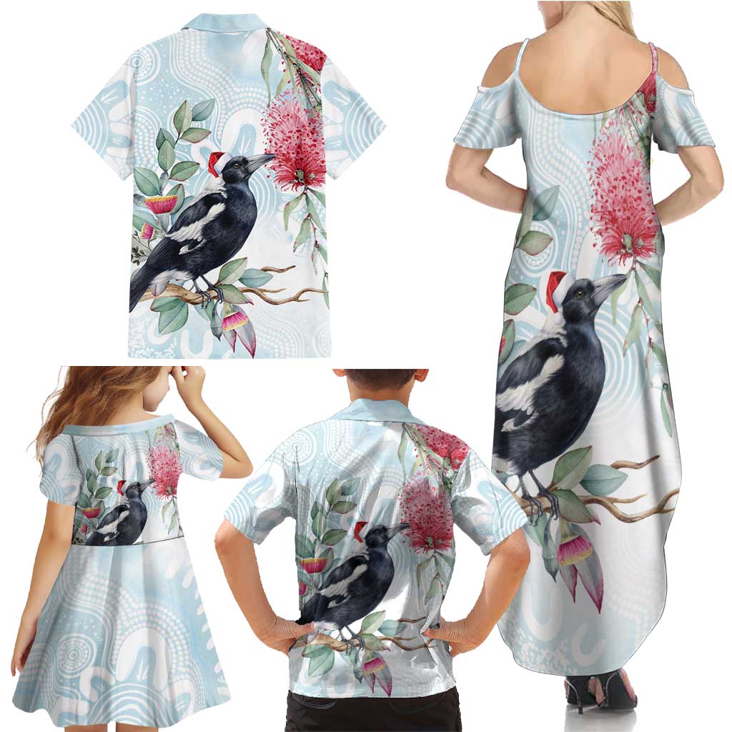 Australia Magpie Christmas Family Matching Summer Maxi Dress and Hawaiian Shirt Eucalyptus Aboriginal Watercolor Stylized - Aussie Hoodie