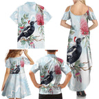 Australia Magpie Christmas Family Matching Summer Maxi Dress and Hawaiian Shirt Eucalyptus Aboriginal Watercolor Stylized - Aussie Hoodie