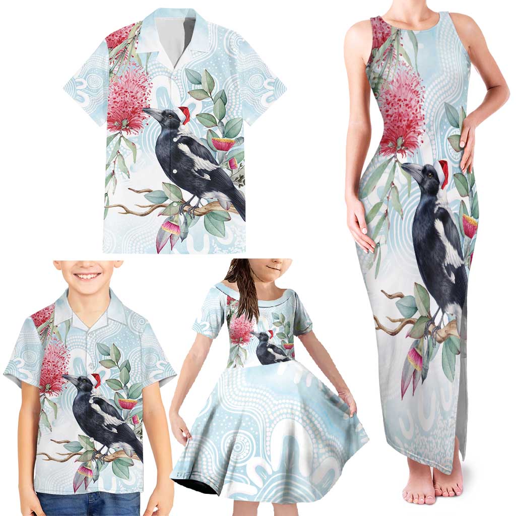 Australia Magpie Christmas Family Matching Tank Maxi Dress and Hawaiian Shirt Eucalyptus Aboriginal Watercolor Stylized - Aussie Hoodie