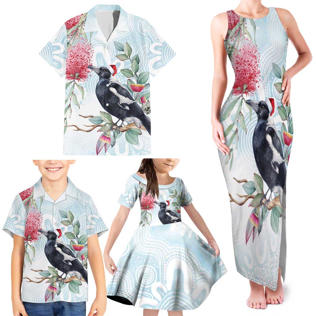 Australia Magpie Christmas Family Matching Tank Maxi Dress and Hawaiian Shirt Eucalyptus Aboriginal Watercolor Stylized - Aussie Hoodie