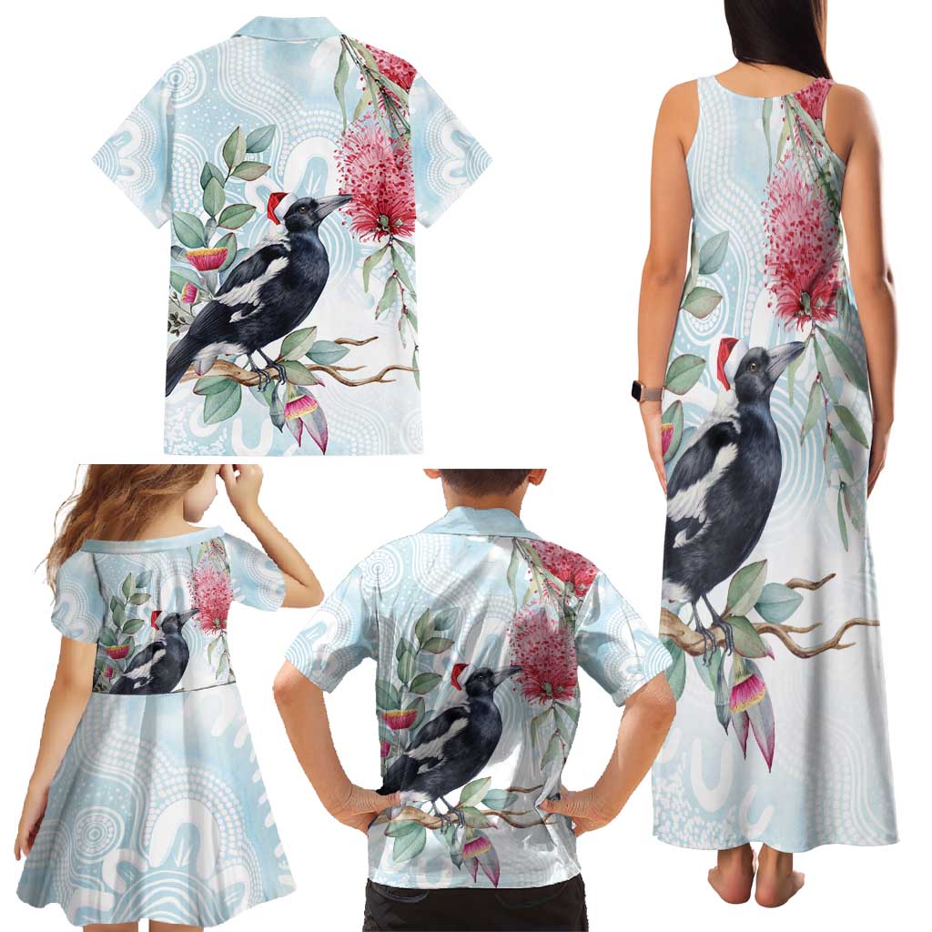 Australia Magpie Christmas Family Matching Tank Maxi Dress and Hawaiian Shirt Eucalyptus Aboriginal Watercolor Stylized - Aussie Hoodie