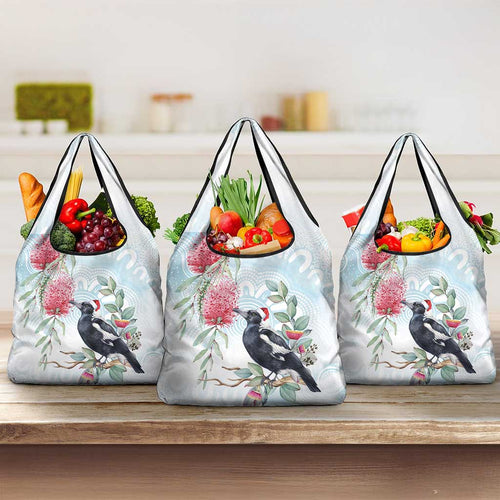 Australia Magpie Christmas Grocery Bag Eucalyptus Aboriginal Watercolor Stylized - Aussie Hoodie