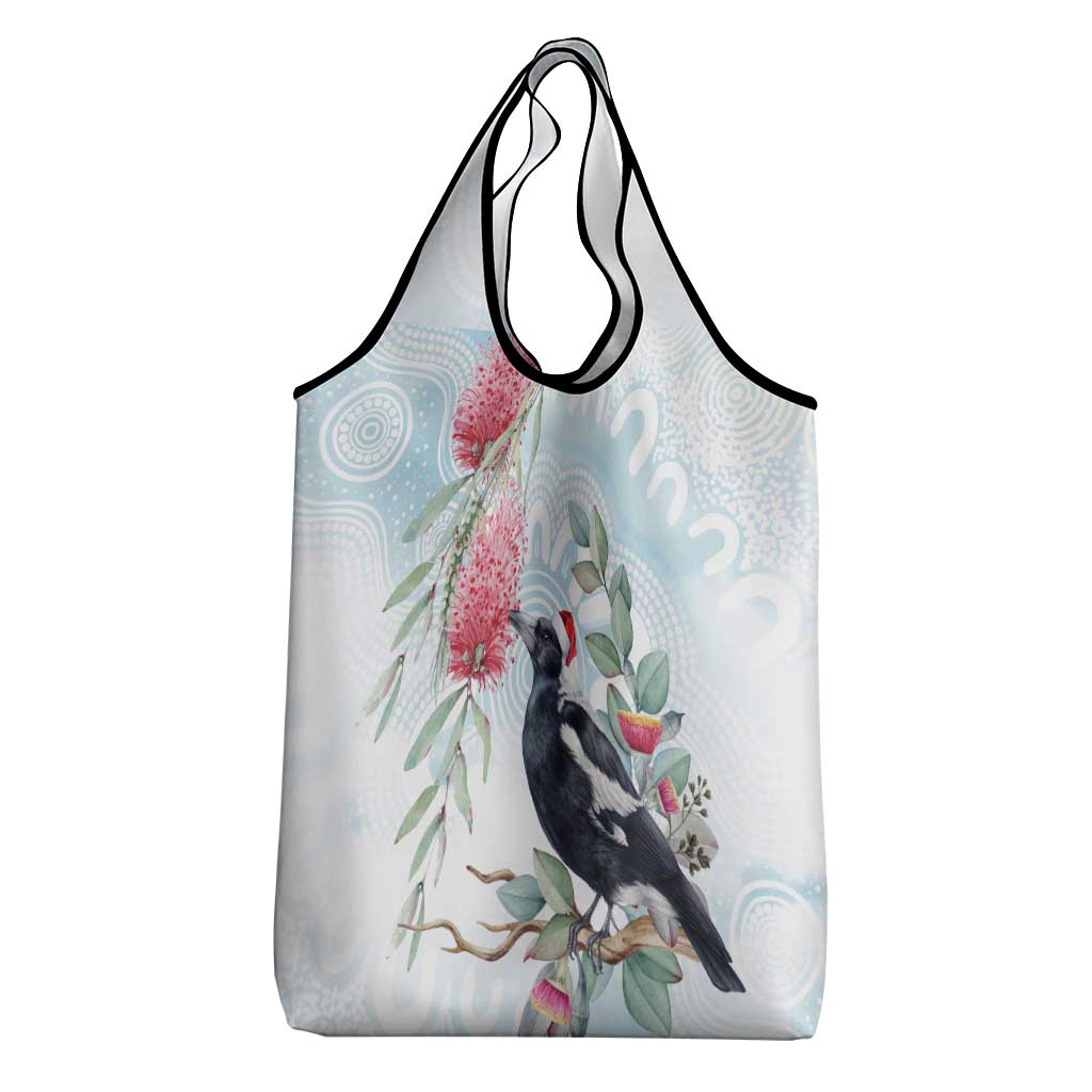 Australia Magpie Christmas Grocery Bag Eucalyptus Aboriginal Watercolor Stylized - Aussie Hoodie