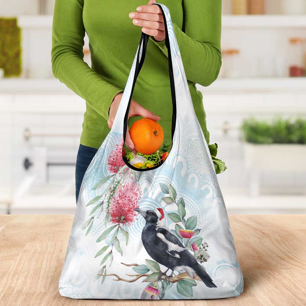 Australia Magpie Christmas Grocery Bag Eucalyptus Aboriginal Watercolor Stylized - Aussie Hoodie