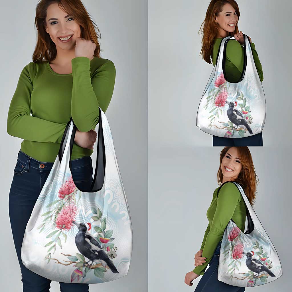 Australia Magpie Christmas Grocery Bag Eucalyptus Aboriginal Watercolor Stylized - Aussie Hoodie