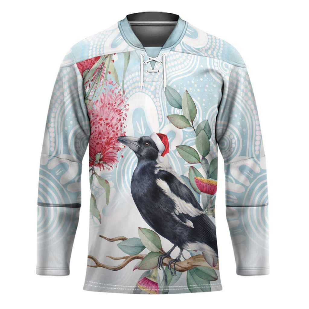 Australia Magpie Christmas Hockey Jersey Eucalyptus Aboriginal Watercolor Stylized - Aussie Hoodie