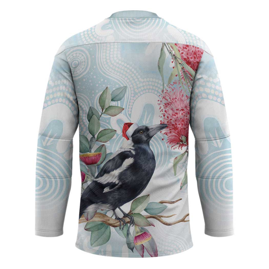 Australia Magpie Christmas Hockey Jersey Eucalyptus Aboriginal Watercolor Stylized - Aussie Hoodie