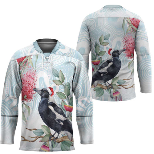 Australia Magpie Christmas Hockey Jersey Eucalyptus Aboriginal Watercolor Stylized - Aussie Hoodie
