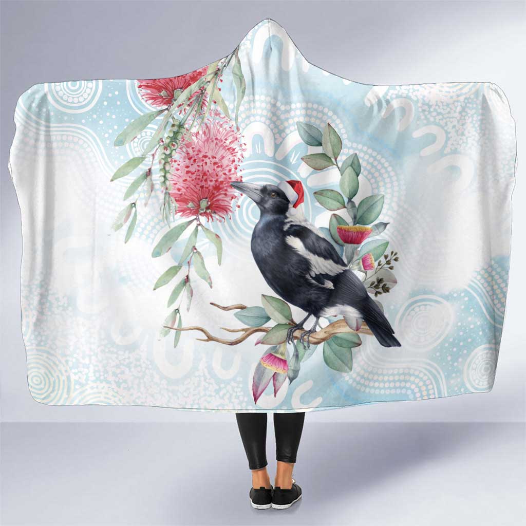 Australia Magpie Christmas Hooded Blanket Eucalyptus Aboriginal Watercolor Stylized - Aussie Hoodie