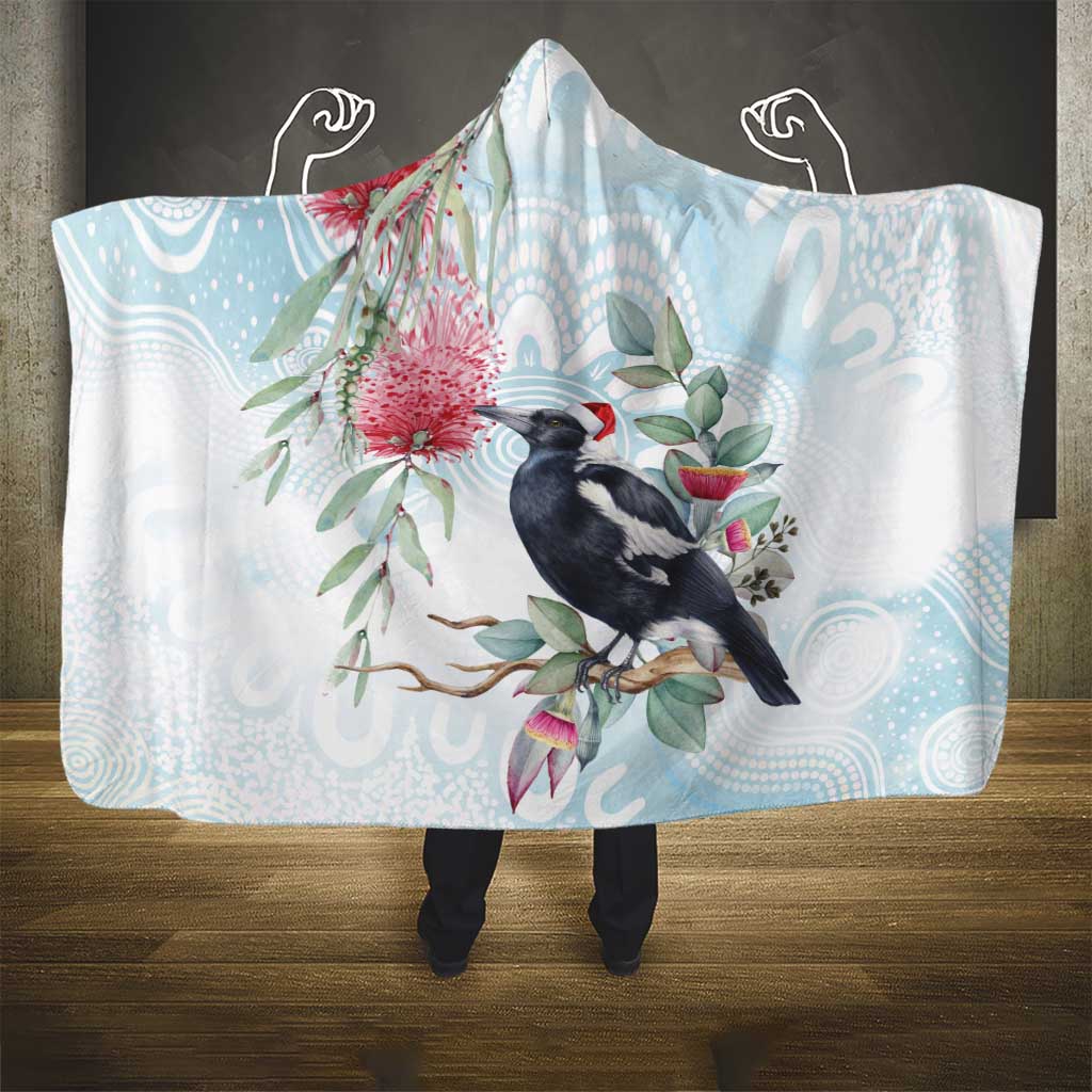 Australia Magpie Christmas Hooded Blanket Eucalyptus Aboriginal Watercolor Stylized - Aussie Hoodie
