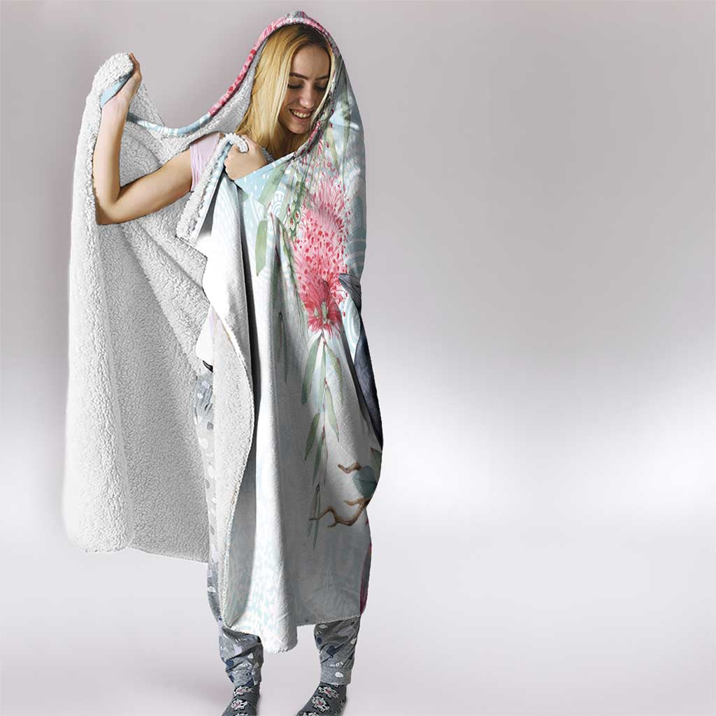 Australia Magpie Christmas Hooded Blanket Eucalyptus Aboriginal Watercolor Stylized - Aussie Hoodie