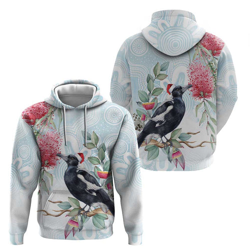 Australia Magpie Christmas Hoodie Eucalyptus Aboriginal Watercolor Stylized - Aussie Hoodie