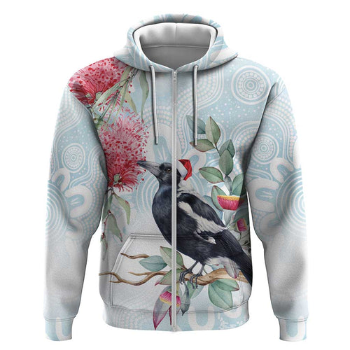 Australia Magpie Christmas Hoodie Eucalyptus Aboriginal Watercolor Stylized - Aussie Hoodie