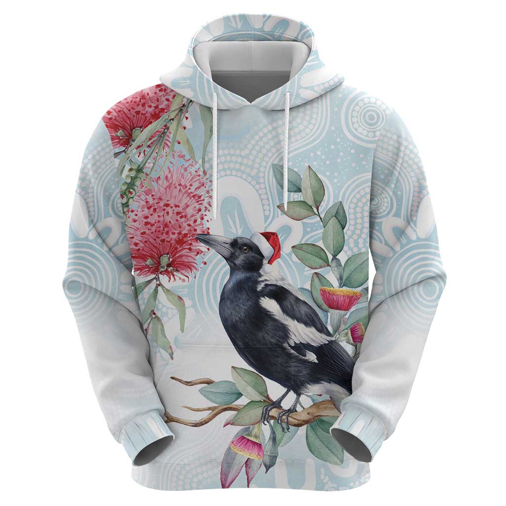 Australia Magpie Christmas Hoodie Eucalyptus Aboriginal Watercolor Stylized - Aussie Hoodie