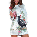 Australia Magpie Christmas Hoodie Dress Eucalyptus Aboriginal Watercolor Stylized - Aussie Hoodie