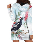 Australia Magpie Christmas Hoodie Dress Eucalyptus Aboriginal Watercolor Stylized - Aussie Hoodie