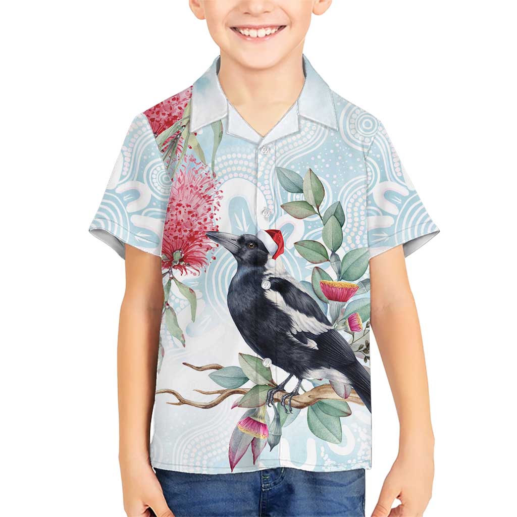 Australia Magpie Christmas Kid Hawaiian Shirt Eucalyptus Aboriginal Watercolor Stylized - Aussie Hoodie