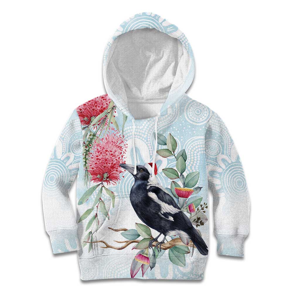 Australia Magpie Christmas Kid Hoodie Eucalyptus Aboriginal Watercolor Stylized - Aussie Hoodie