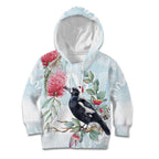 Australia Magpie Christmas Kid Hoodie Eucalyptus Aboriginal Watercolor Stylized - Aussie Hoodie