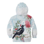 Australia Magpie Christmas Kid Hoodie Eucalyptus Aboriginal Watercolor Stylized - Aussie Hoodie