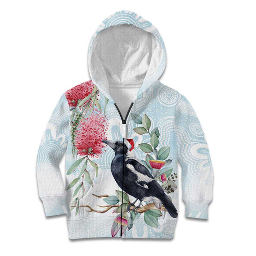Australia Magpie Christmas Kid Hoodie Eucalyptus Aboriginal Watercolor Stylized - Aussie Hoodie