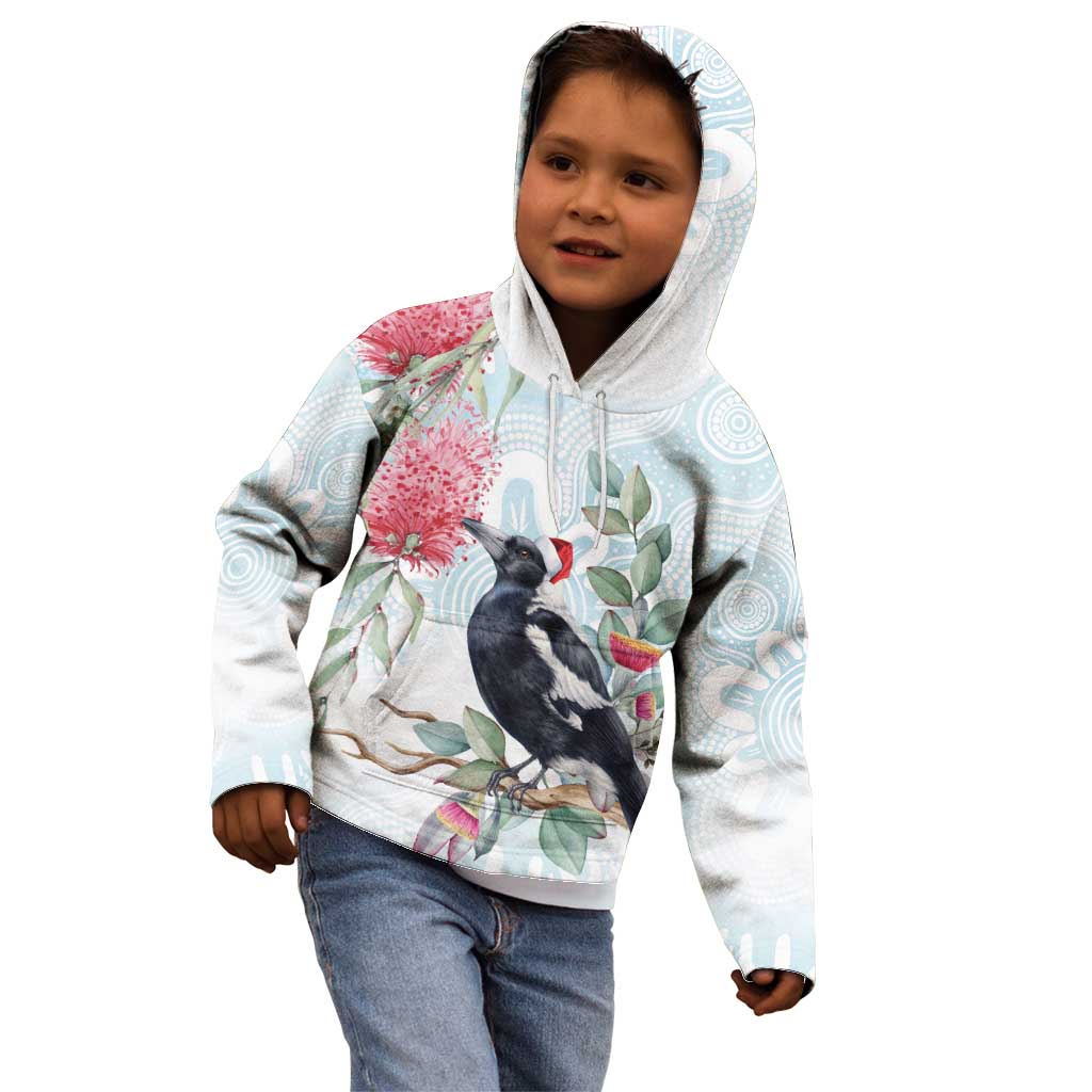 Australia Magpie Christmas Kid Hoodie Eucalyptus Aboriginal Watercolor Stylized - Aussie Hoodie