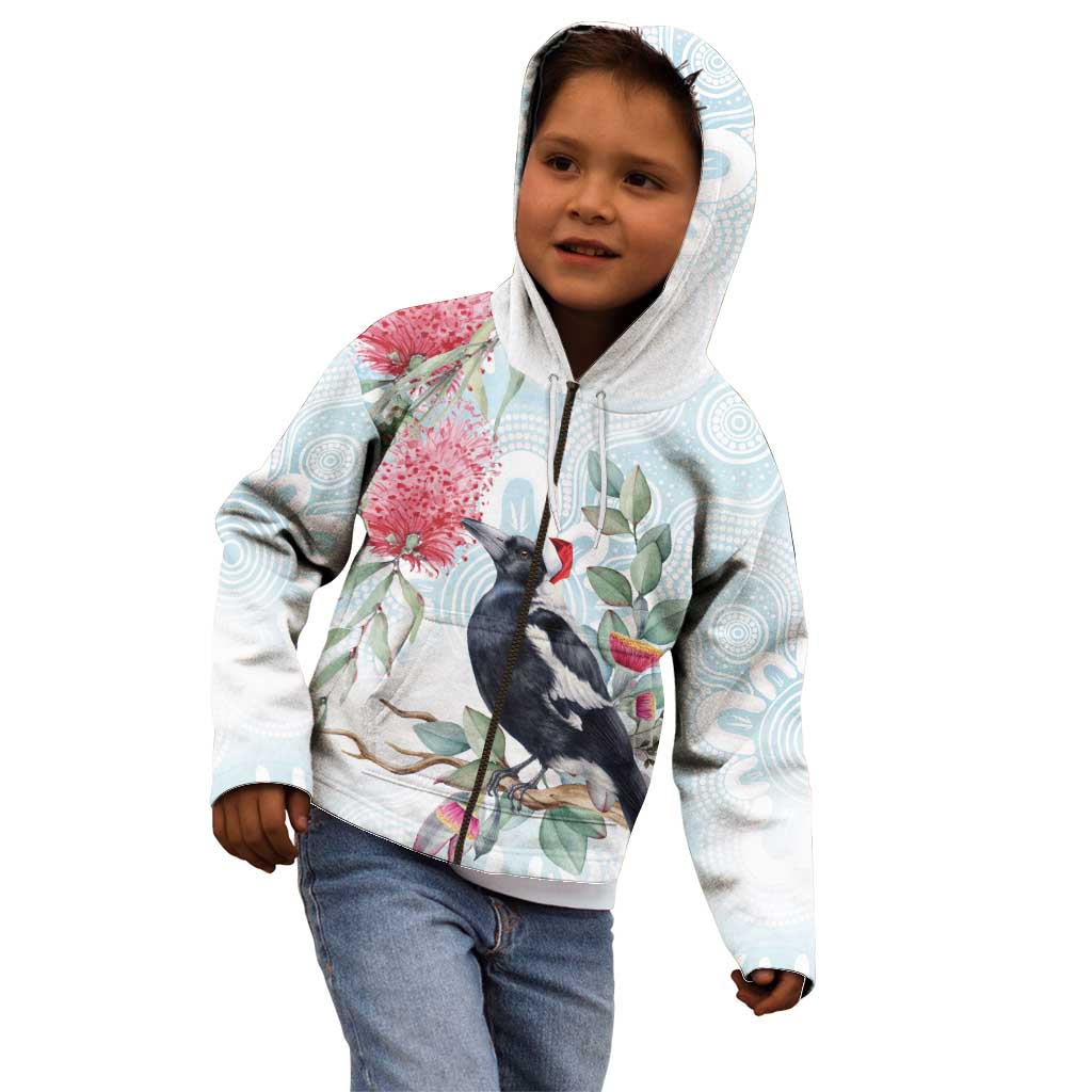 Australia Magpie Christmas Kid Hoodie Eucalyptus Aboriginal Watercolor Stylized - Aussie Hoodie