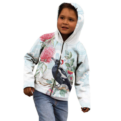 Australia Magpie Christmas Kid Hoodie Eucalyptus Aboriginal Watercolor Stylized - Aussie Hoodie