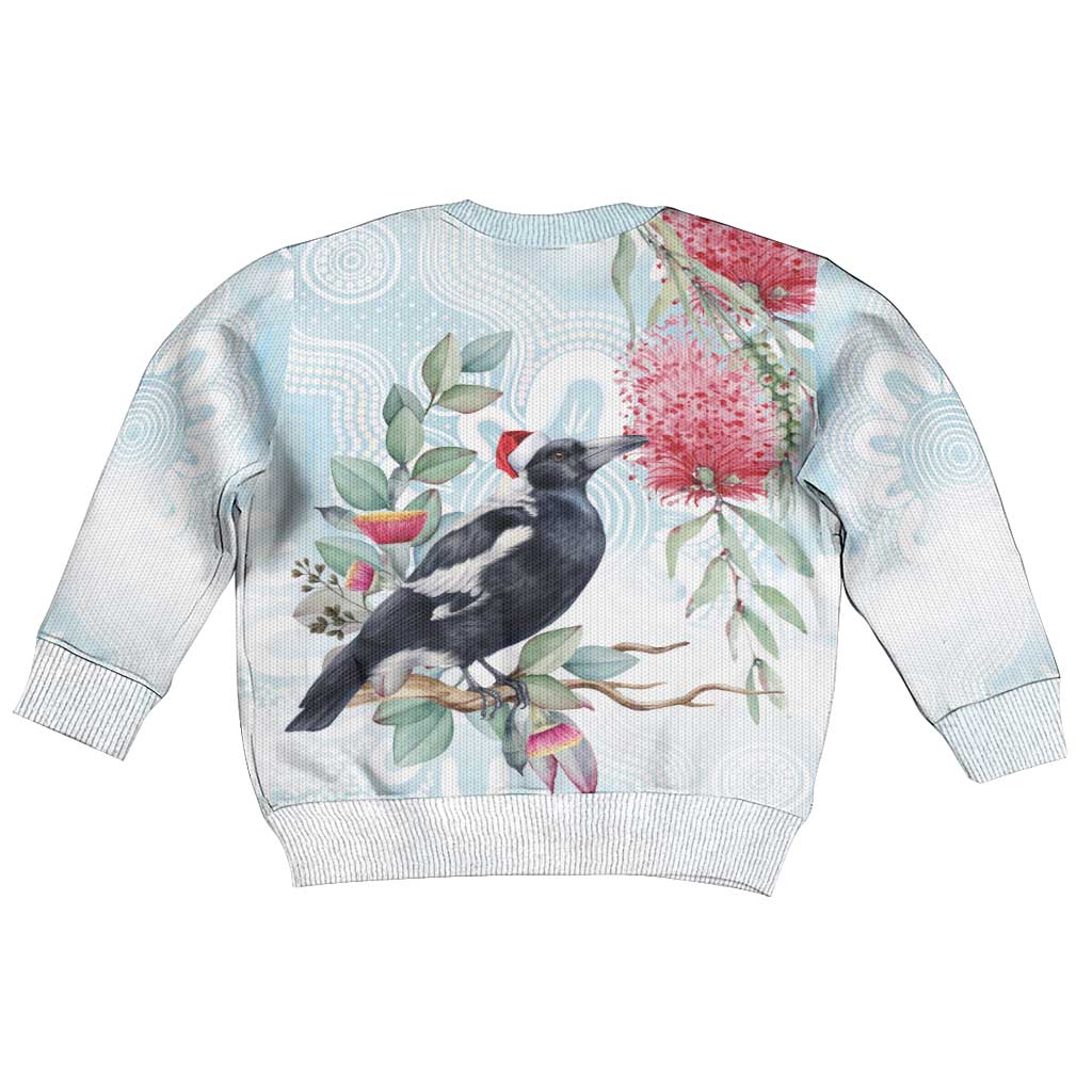 Australia Magpie Christmas Kid Ugly Christmas Sweater Eucalyptus Aboriginal Watercolor Stylized - Aussie Hoodie