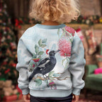 Australia Magpie Christmas Kid Ugly Christmas Sweater Eucalyptus Aboriginal Watercolor Stylized - Aussie Hoodie