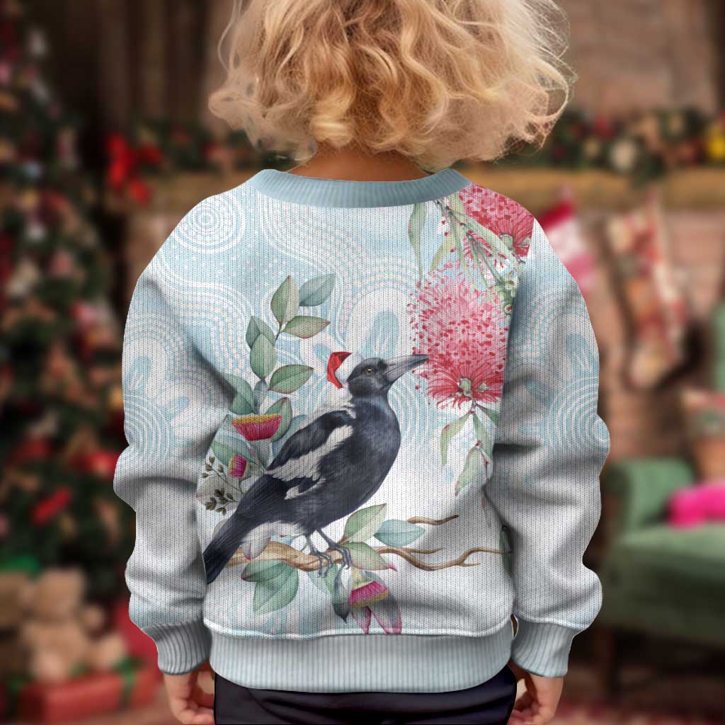 Australia Magpie Christmas Kid Ugly Christmas Sweater Eucalyptus Aboriginal Watercolor Stylized - Aussie Hoodie