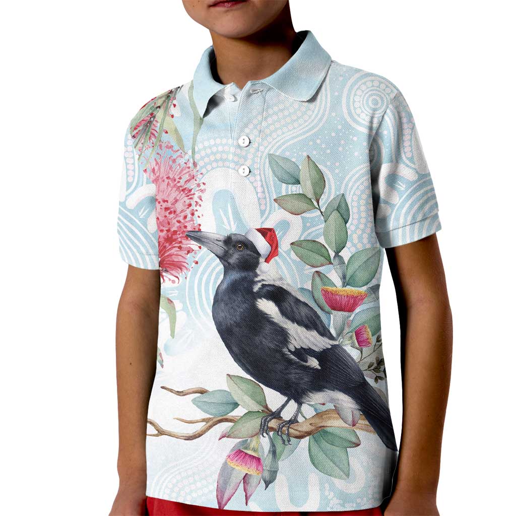 Australia Magpie Christmas Kid Polo Shirt Eucalyptus Aboriginal Watercolor Stylized - Aussie Hoodie