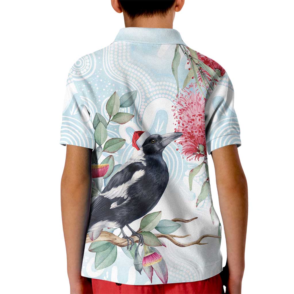 Australia Magpie Christmas Kid Polo Shirt Eucalyptus Aboriginal Watercolor Stylized - Aussie Hoodie