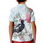 Australia Magpie Christmas Kid Polo Shirt Eucalyptus Aboriginal Watercolor Stylized - Aussie Hoodie