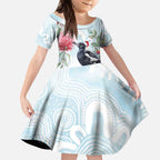 Australia Magpie Christmas Kid Short Sleeve Dress Eucalyptus Aboriginal Watercolor Stylized - Aussie Hoodie