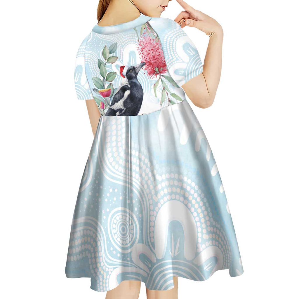 Australia Magpie Christmas Kid Short Sleeve Dress Eucalyptus Aboriginal Watercolor Stylized - Aussie Hoodie