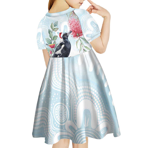 Australia Magpie Christmas Kid Short Sleeve Dress Eucalyptus Aboriginal Watercolor Stylized - Aussie Hoodie