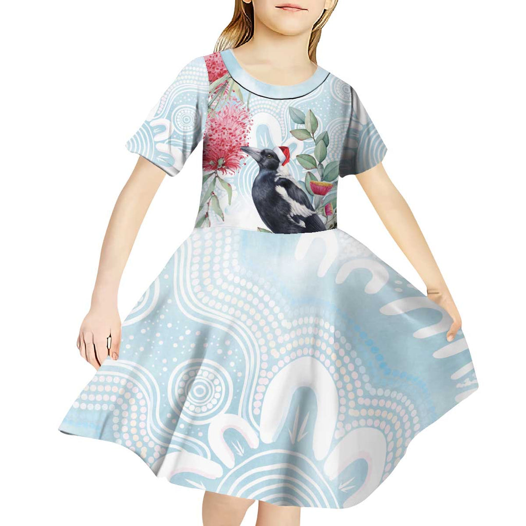 Australia Magpie Christmas Kid Short Sleeve Dress Eucalyptus Aboriginal Watercolor Stylized - Aussie Hoodie