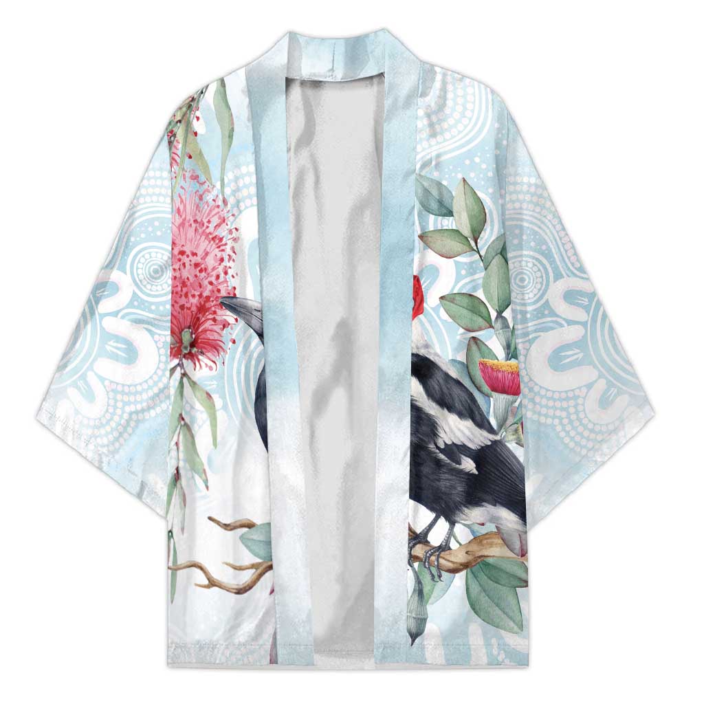 Australia Magpie Christmas Kimono Eucalyptus Aboriginal Watercolor Stylized - Aussie Hoodie