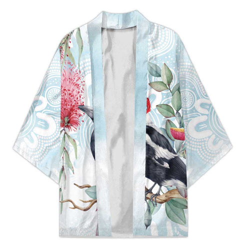 Australia Magpie Christmas Kimono Eucalyptus Aboriginal Watercolor Stylized - Aussie Hoodie