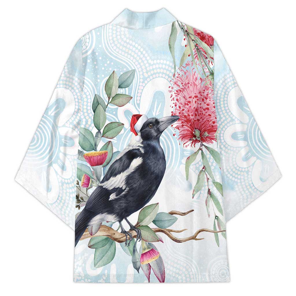 Australia Magpie Christmas Kimono Eucalyptus Aboriginal Watercolor Stylized - Aussie Hoodie
