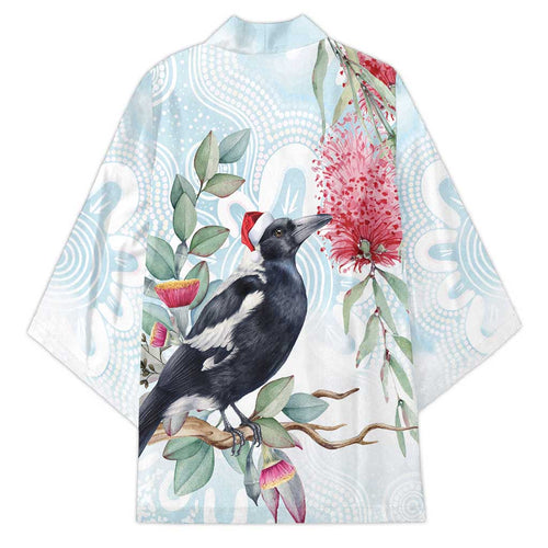 Australia Magpie Christmas Kimono Eucalyptus Aboriginal Watercolor Stylized - Aussie Hoodie